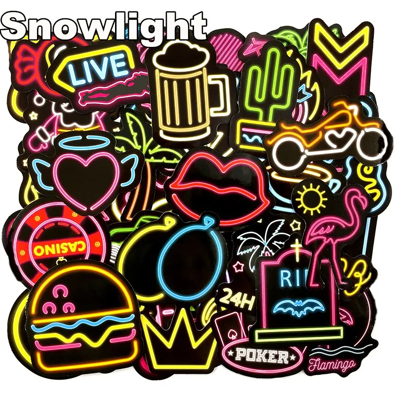 100 PCS Neon Light Sticker Anime Icon Animal Cute Decals Stickers Gifts for Children to Laptop Suitcase Guitar Fridge Bicycle