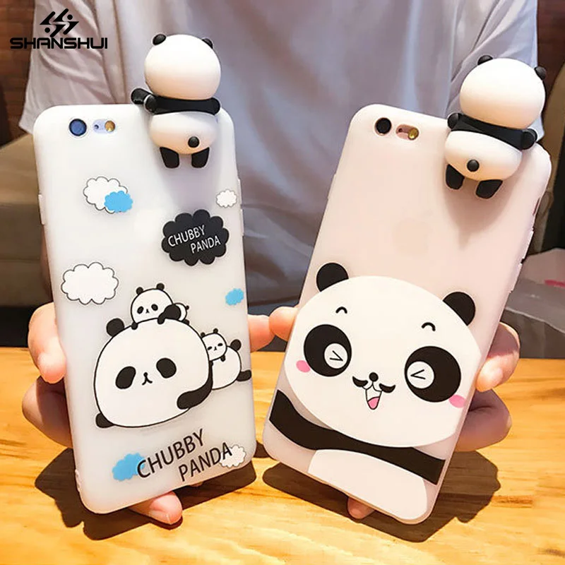 SHANSHUI Case For iPhone 6 6S 7 8 Plus X Silicone Soft TPU 3D Cute Panda Clouds Cartoon Letter Patterned Transparent Cover Coque |