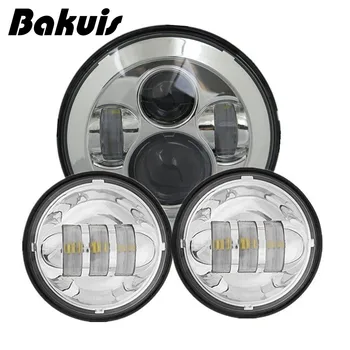 

Bakuis Completed Set 7" Round LED Projector moto Headlight & 4-1/2" Passing Lights For Harley Touring (Chrome)