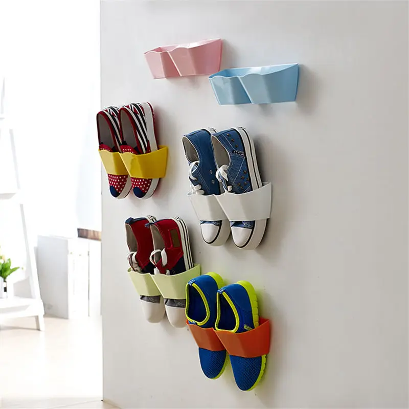 New Plastic Creative Adhesive Shoe Rack Wall Door Hanging Shoes New Plastic Creative Adhesive Shoe Rack Wall Door Hanging Shoes Storage Shelf Organizer Free Shipping In Racks Organizers From Home Garden On