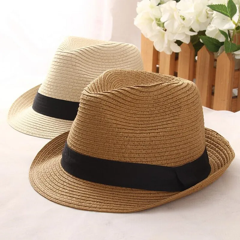 

2017 Sun Hat for Women Men's Jazz Cabin Panama Soft Cap Feedoras Summer Chuck Simple Lace Belt Beach Hat Pillow Cap