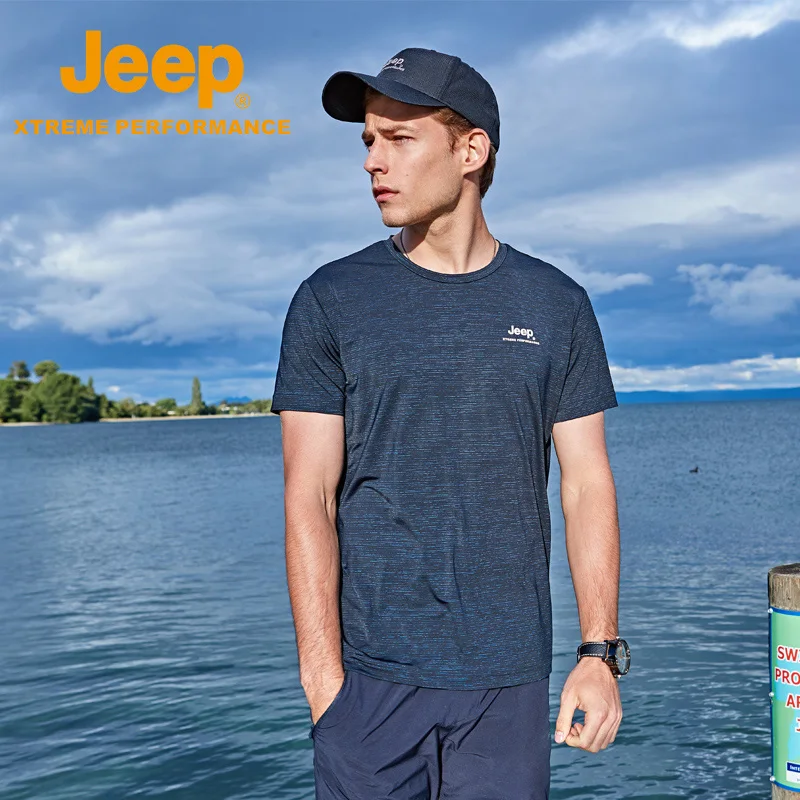 Jeep Gyibug быстросохнущая ткань полиэстер футболка мужская с коротким рукавом Мужская Спорт на открытом воздухе Мужская Охлажденная шелковая крутая футболка s - Цвет: Navy
