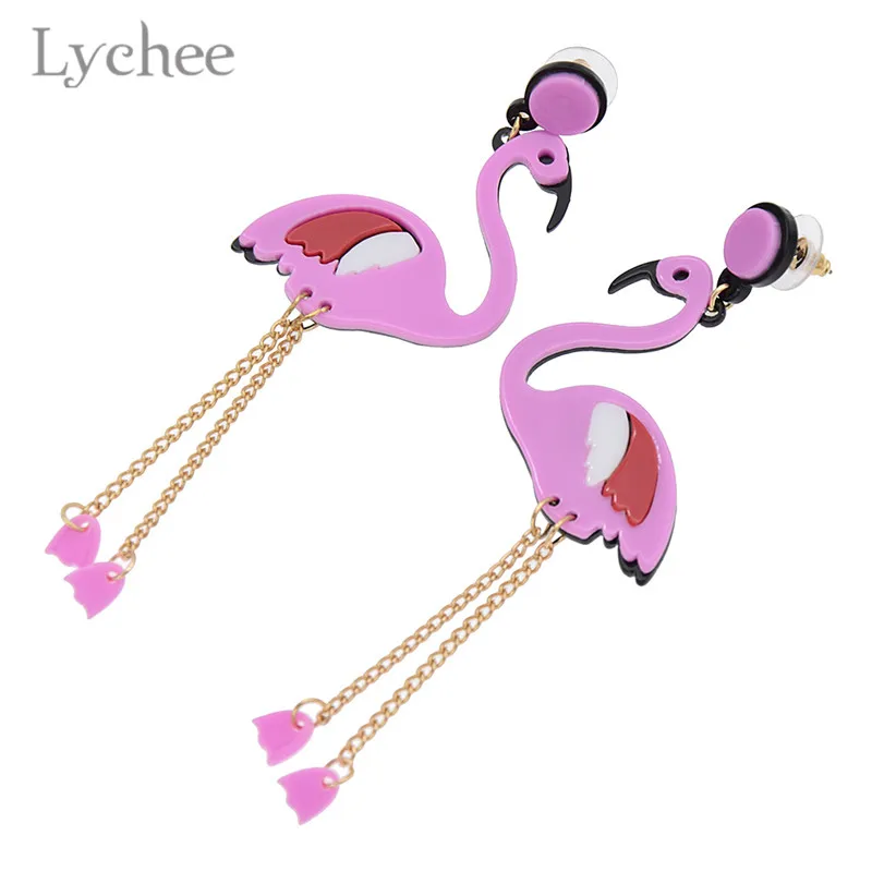 Lychee акриловые Фламинго висячие серьги с милыми животными Розовый фламинго