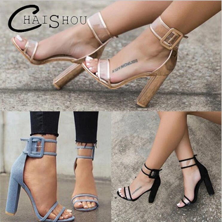 

2018 New Women Sandals Gold Metallic Clear Strap High Heels Fashion Transparent Summer Hollow Shoes Women Pump plus size 43 U112
