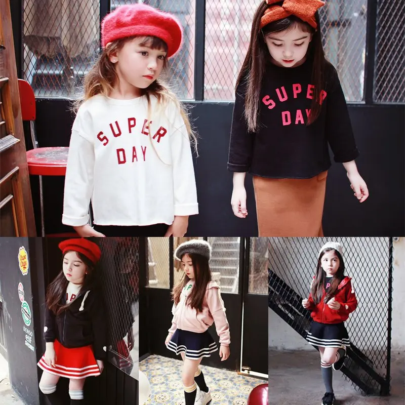 

Hot Sale Super Day Letter Print T-Shirt Kids Long Sleeve Fashion Autumn Tshirt 100% Cotton Boys Girls Tops 2018 Spring New