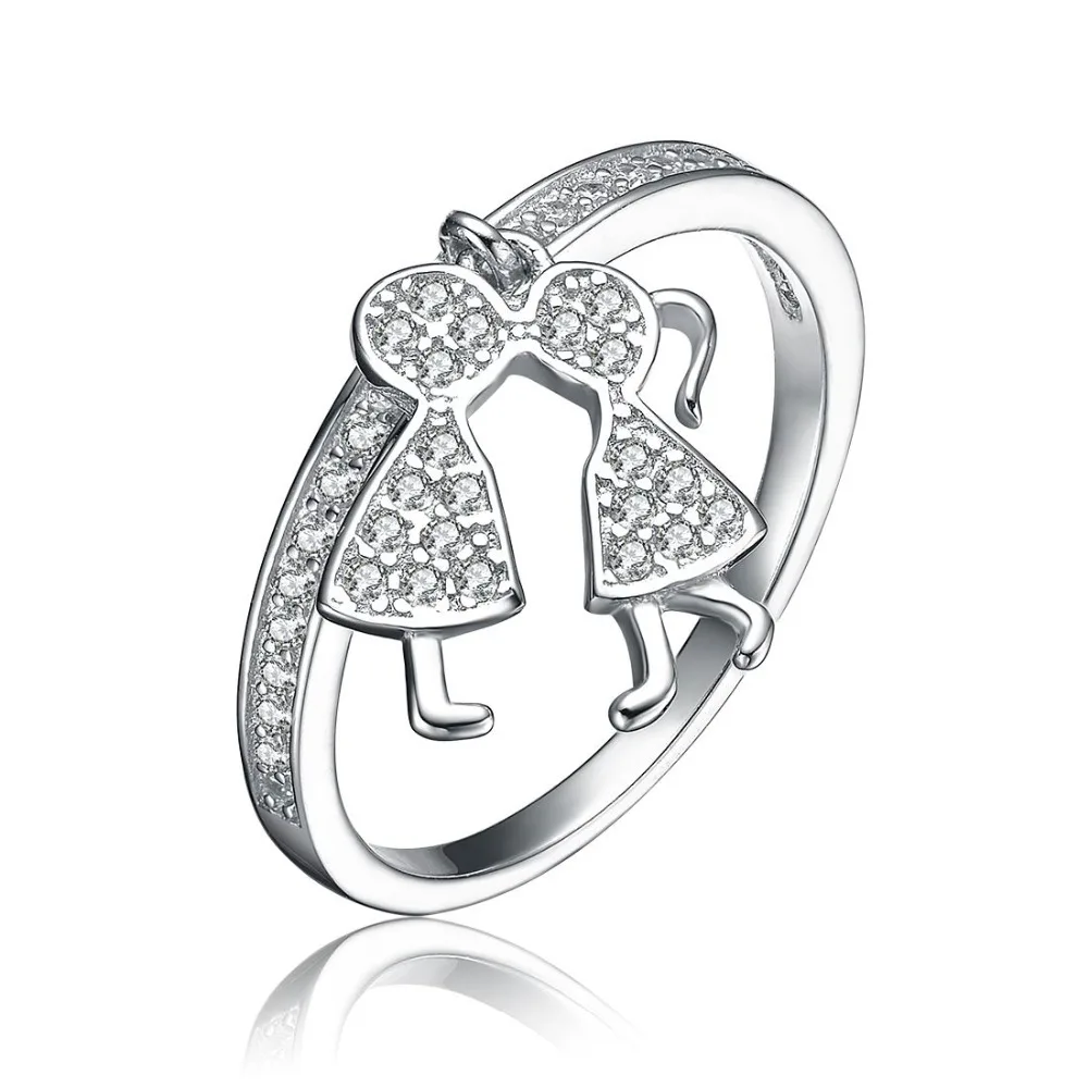 Acecworks 925 Silver Ring Russia Boy Girl Baby Figure Shape Rings With