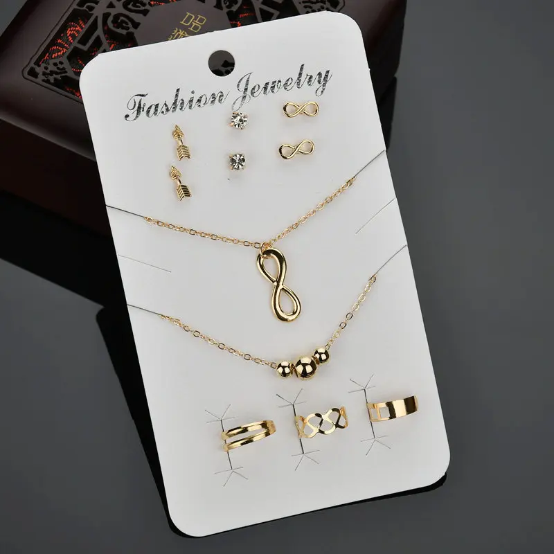 

Terreau Kathy 8 pair/set 2017 New Letter 8 Arrow Rhinestone Charm Pendant Necklace Ring And Earrings For Women Punk Jewelry Sets