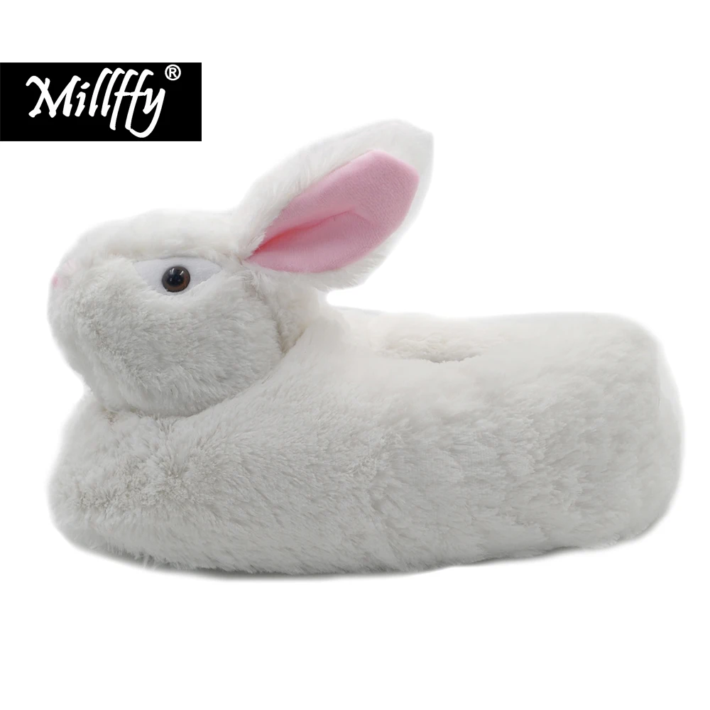 Suihyung/детские пушистые тапочки; плюшевая хлопковая обувь с кроликом; детские белые домашние тапочки с кроликом; домашняя обувь на мягкой подошве для мальчиков и девочек