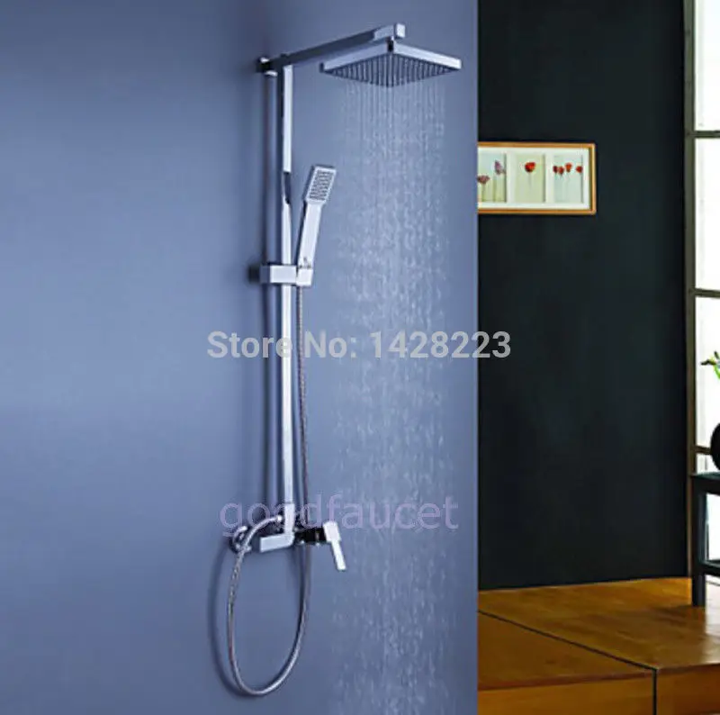 

Polished Chrome Exposed 8" Rainfall Shower Set Faucet w/ Handheld Wall Mounted Shower Mixer Tap