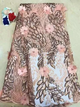 

High Quality African Lace Fabric 2019 NEW Nigerian French Swiss voile With Sequins Mesh Lace Fabrics 5 yards For Wedding A1136