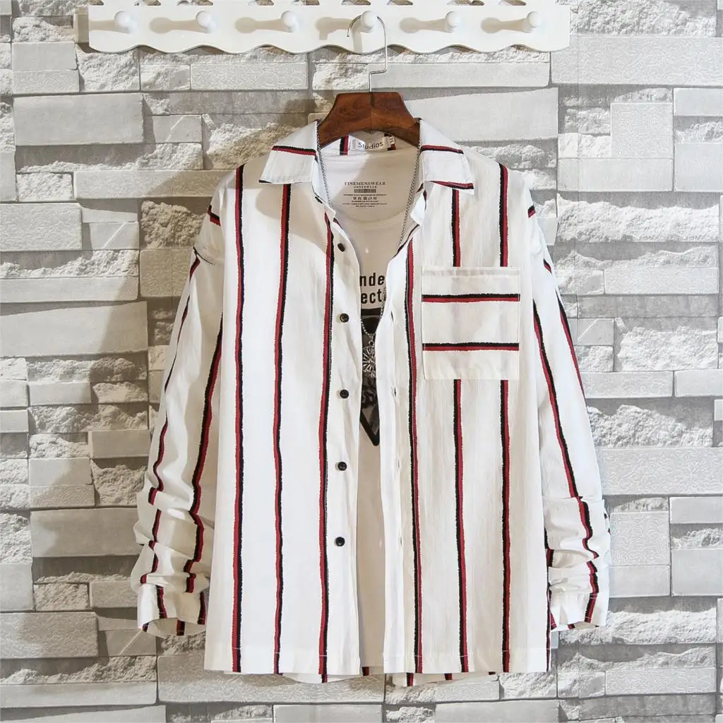 Achat Privathinker Hommes Rayé Chemises Longe Manches 2018 Automne Coton Casual Chemises Mâle Coréen Streetwear Mode Chemise Plus La Taille
