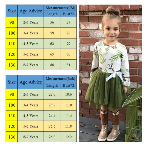 Christmas Kids Girls Dress Deer Tutu Party Dresses Girls Long Sleeve Bow Floral Tulle Dress Casual Cotton Clothes 2-7