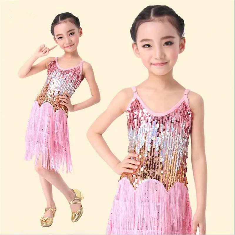 

Latin Dance Dress For Girls Kids Fringe Sequin Dancewear Tassel Ballroom Costumes Salsa Dresses Children Junior Latin Dress Sale