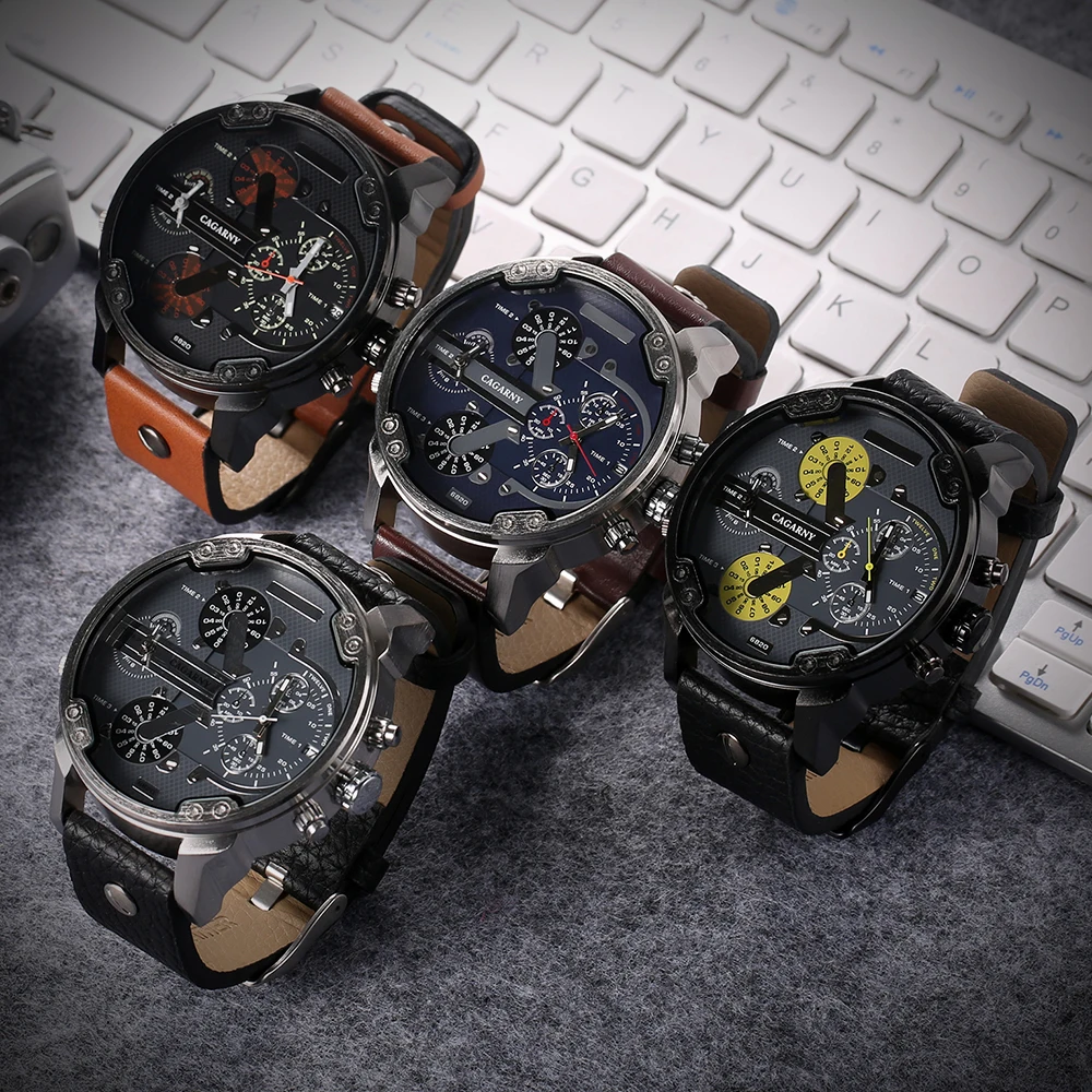 2019 drop shipping top luxury brand cagarny mens watches leather strap big case gold black silver dz military Relogio Masculino male clock man hour (13)