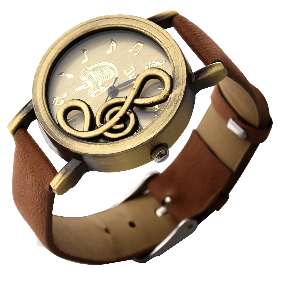 YCYS New Retro Musical Note Dial Quartz Movement Watch with PU Leather