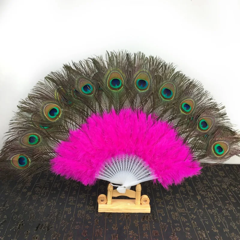 

High-end explosion performance dance peacock feather fan belly dance wedding peacock fan 21 bone props home decoration crafts