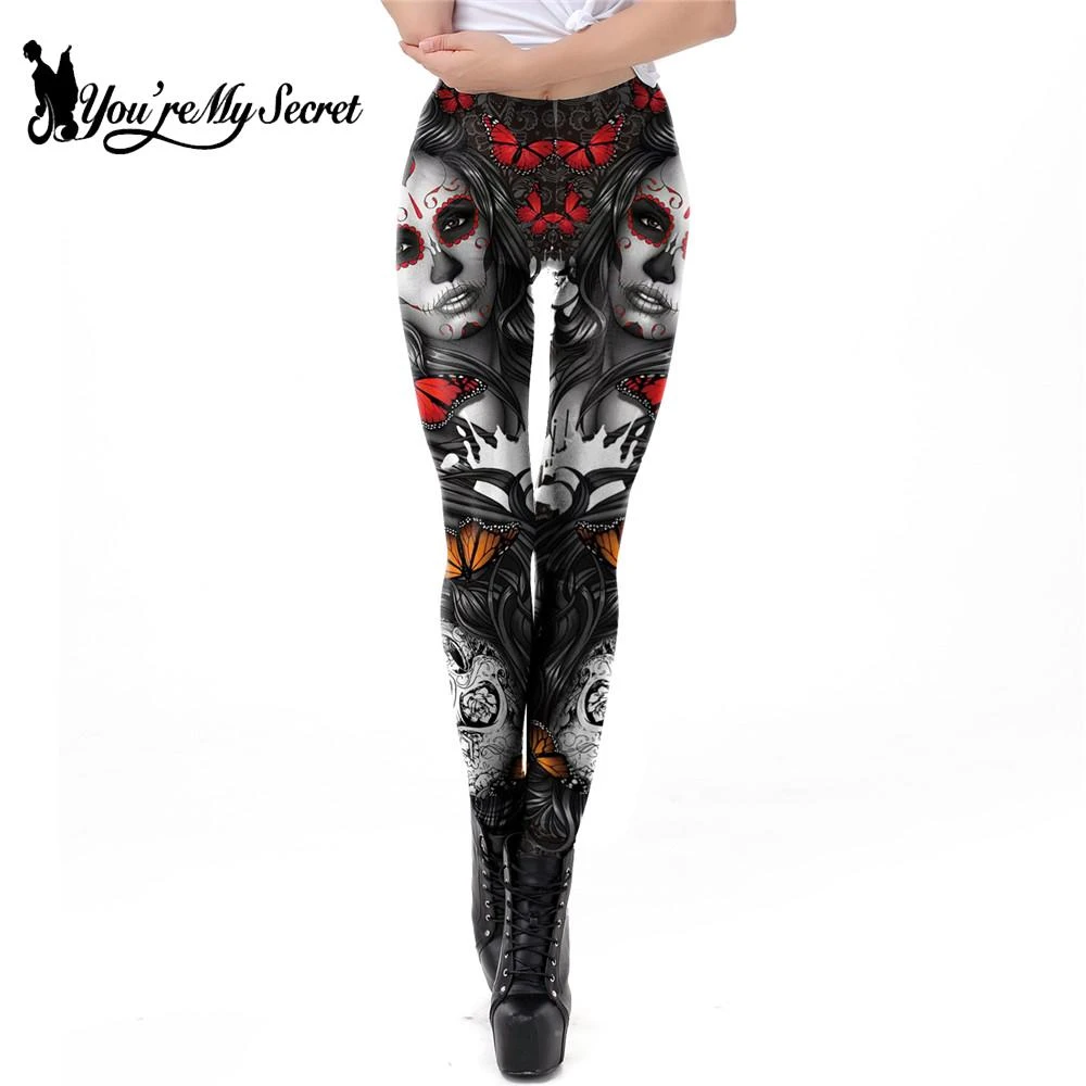 grey leggings [You're My Secret] 2021 New Gothic Printed Leggings For Women Halloween Skull Sexy Legging Rose Pattern Fitness Workout Leggins aerie crossover leggings