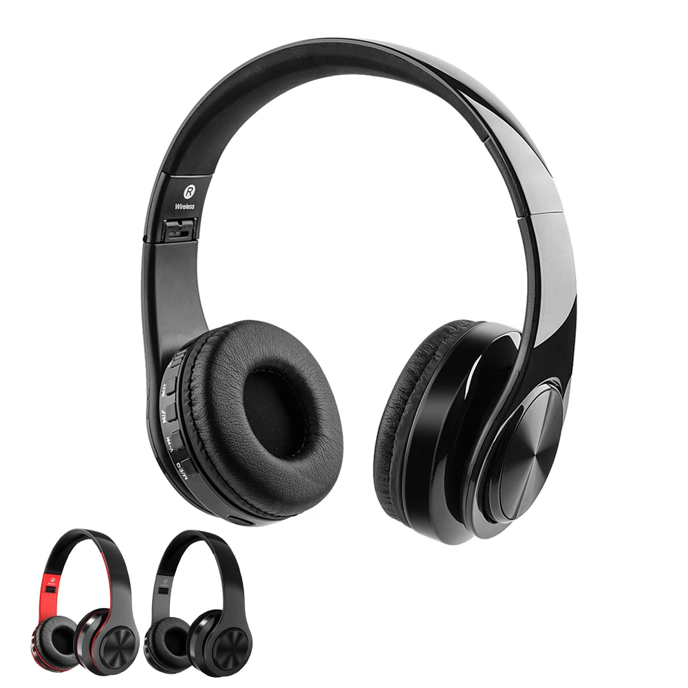 

Headphones Wireless Earphone Bluetooth Headset Portable Foldable Hi-Fi Stereo Sound Black and Red Colors.