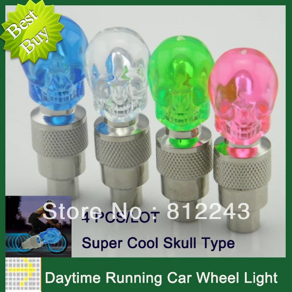 Cool Appearance Skull Type Bike LED Tyre Wheel Valve Cap Bicycle Light Auto drl Led Daytime Running Lights for Car Rims A3010 | Автомобили