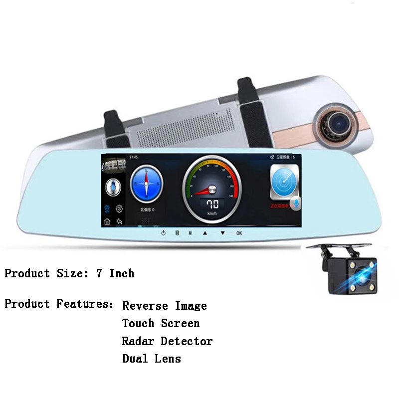7 дюймов Видеорегистраторы для автомобилей Камера Сенсорный экран с разрешением Full HD 1080P двойной объектив камера в зеркале заднего вида видео Регистраторы Скорость измерения Dash Cam - Название цвета: 7 Inch 01