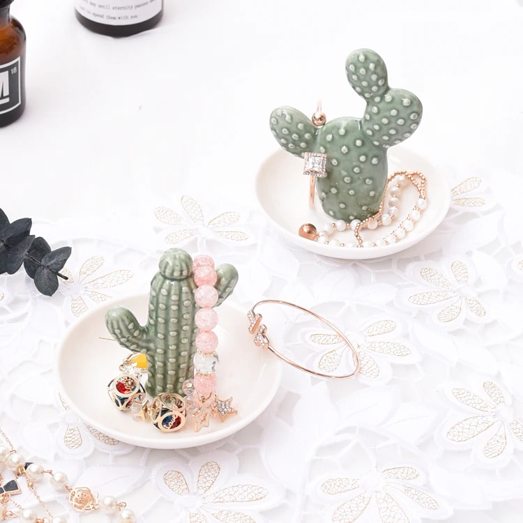 

10.5cm decorative green cactus ceramic storage plate for snack plants jewelry rack dish jewelry holder desk ornament