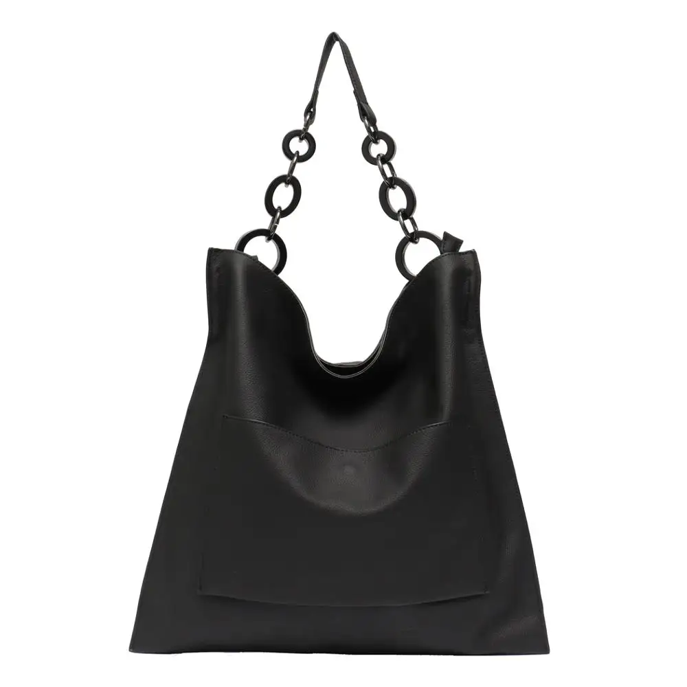 Бренд SC, роскошные женские сумки из натуральной кожи, модные сумки с карманами, большая вместительность, большая цепочка, сумки через плечо, вместительные сумки А4 - Цвет: Black