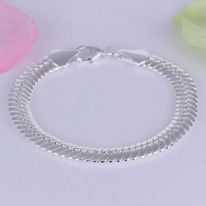 

Free Shipping Wholesale silver bracelet, 925 fashion silver plated jewelry 10mm Flat Snake Bracelet /OPZPVRKE GUUKHMMP