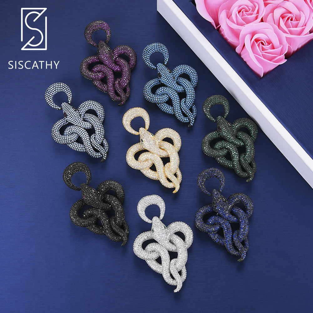 

43*70 mm SISCATHY Unique Big Earrings Snake Full Cubic Zirconia Inlaid Dubai wedding Engagement Dangle Drop Earrings