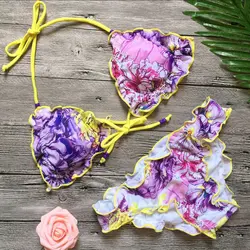 Для женщин Цветочный печать бикини 2018 Холтер Push Up Bra купальный костюм Купальники для малышек пляжная одежда цветок Трусики бикини для
