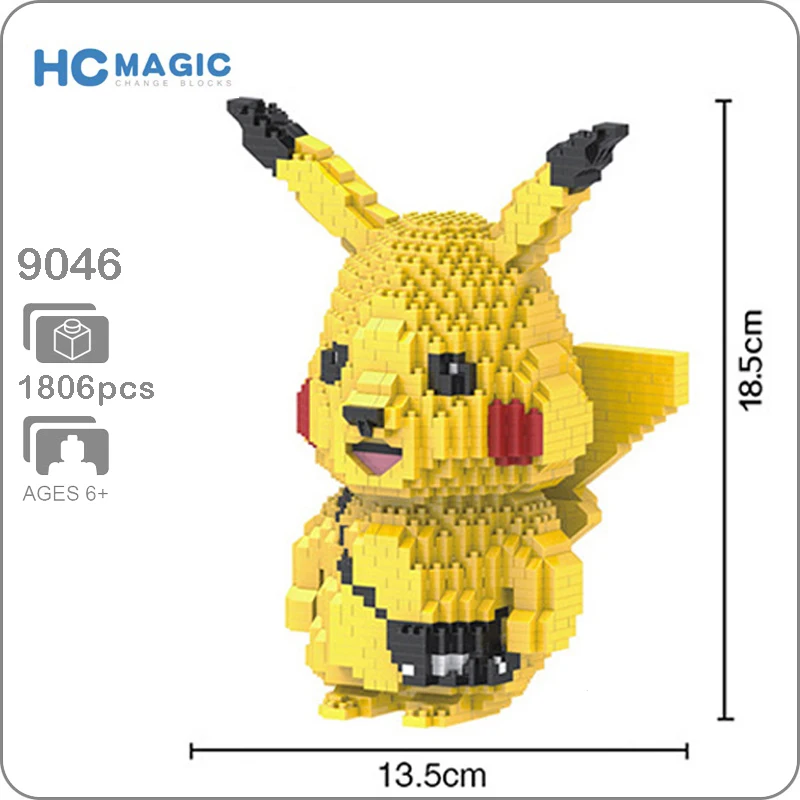 

HC 9046 Pikachu Pocket Monster Yellow Animal Piggy Bank 3D Model 1806pcs DIY Diamond Mini Building Nano Blocks Bricks Toy no Box