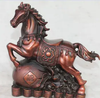 

Free Shipping 6062<<<8"Chinese Bronze Wealth YuanBao Money Bag Successful Running Horse Animal Statue