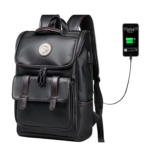 JIULIN Backpack Leather Men Laptop Travel Backpack 15inch Waterproof Laptop Backpack USB College Bookbag Men mochila hombre