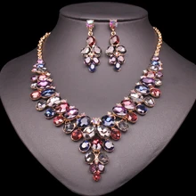 Великолепные Свадебные Ювелирные наборы с кристаллами, позолоченные женские аксессуары, индийские невесты, подружки невесты, свадебное ожерелье, серьги, набор