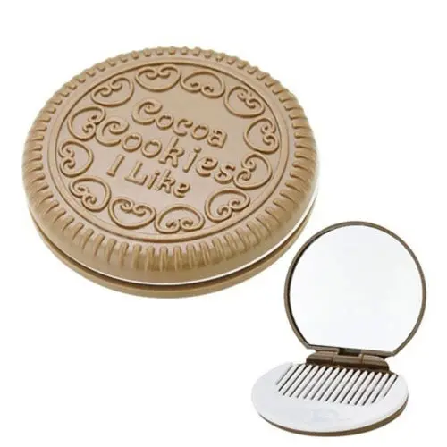 Мини карманное шоколадное печенье компактное зеркало с гребнем милый глубокий кофейный цвет