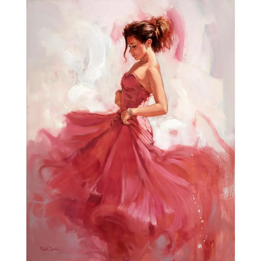 Dance Canvas Wall Art Flamenco Dancer Spanish In Red Oil Painting Handmade Woman Artwork For