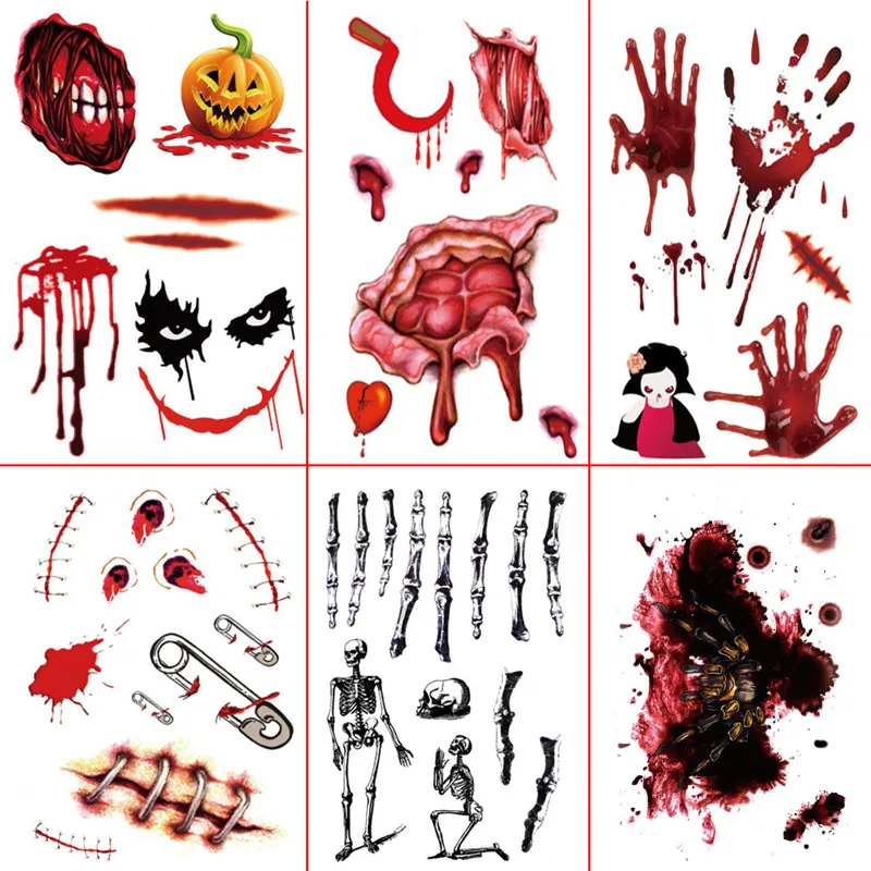 

5Pcs Waterproof Temporary Tattoo Sticker Halloween Terror Wound Realistic Blood Injury Scar Fake Tattoo Sticker 9.14