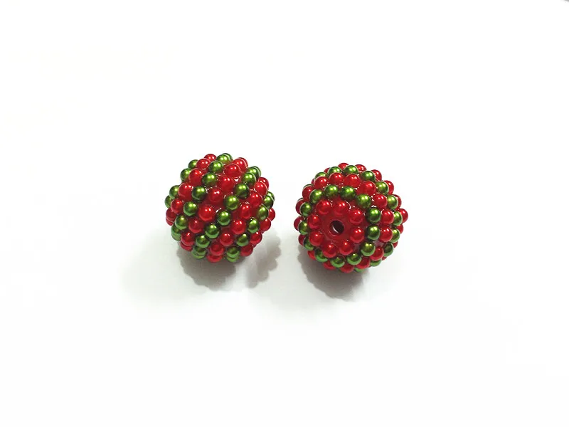 

Newest!!! 20MM 100pcs/lot Green With Red Pearl Rhinestone Striped Beads