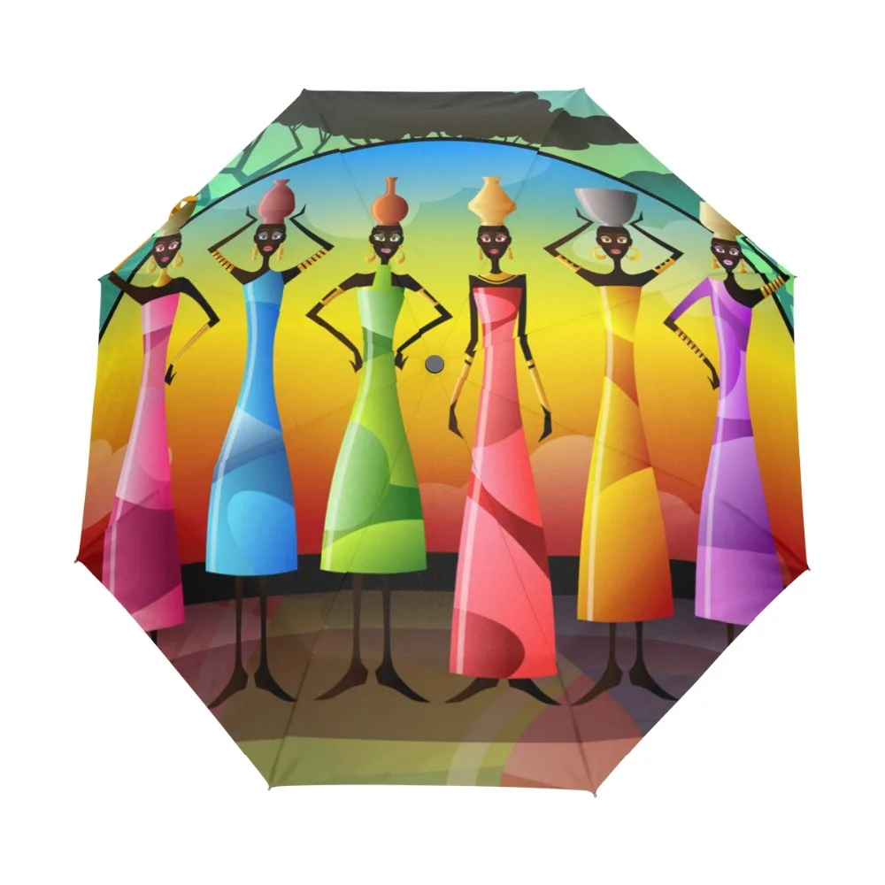 

African Women Head Holding Porcelain Anti UV Rain Umbrella Fully Automatic Foldable Umbrella for Women