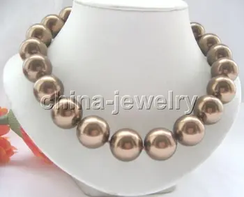 

fast 18" 20mm coffee perfect round sea shell pearl necklace (A0326)