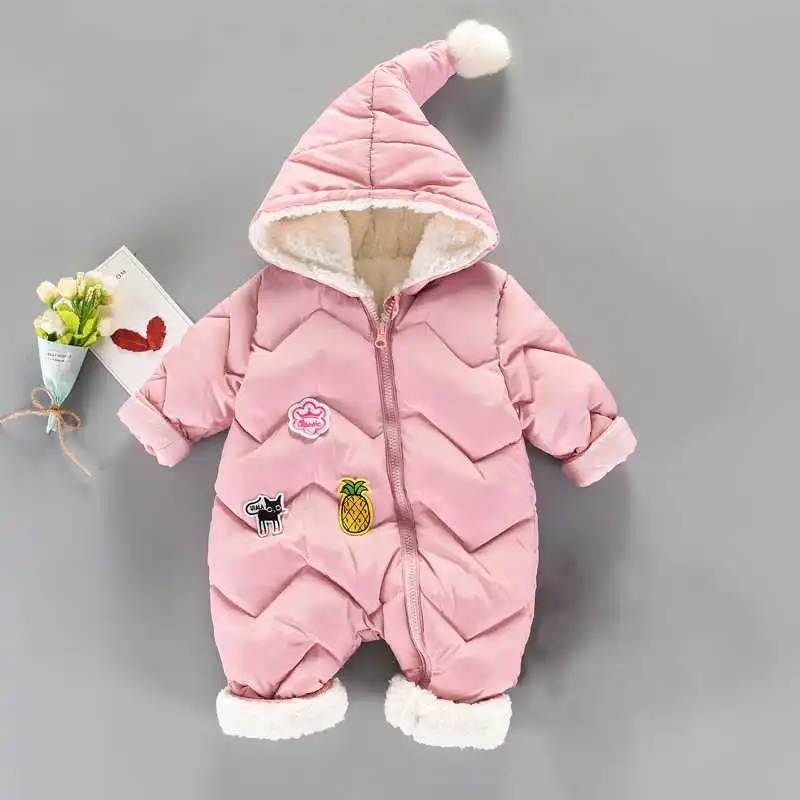 Модная Милая зимняя одежда для маленьких девочек и мальчиков; теплый флисовый бархатный комбинезон для новорожденных; Детский костюм; одежда - Цвет: Pink