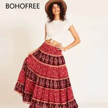 BOHOFREE Gpysy Saia богемный Цветочные Макси юбки Femme стороны молнии Boho Стиль Для женщин Jupe Mujer хиппи Falda Tribe народная юбки