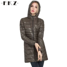 FKZ 2017 New Winter Down Coat Women Thin Outerwear Slim Hooded 90% White Duck Down Long Down Parka Warm Coats SKC0202