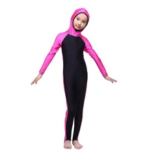Купальные костюмы для мусульманских девочек с полным покрытием, детские цельные купальные костюмы с капюшоном, пляжный купальный костюм для плавания с арабским ислам, Буркини