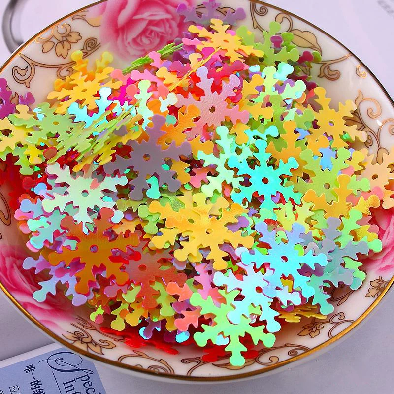 

1000pcs/lot PVC Sequins 19mm Snowflake With 1 Center Hole Christmas Gift DIY Clothes Mixed Colors Snow