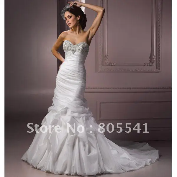 Free Shipping Luxury Mermaid Sweetheart Beaded Ruched Organza Free Shipping Luxury Mermaid Sweetheart Beaded Ruched Organza Wedding Dress Maso J1449 With High Quality