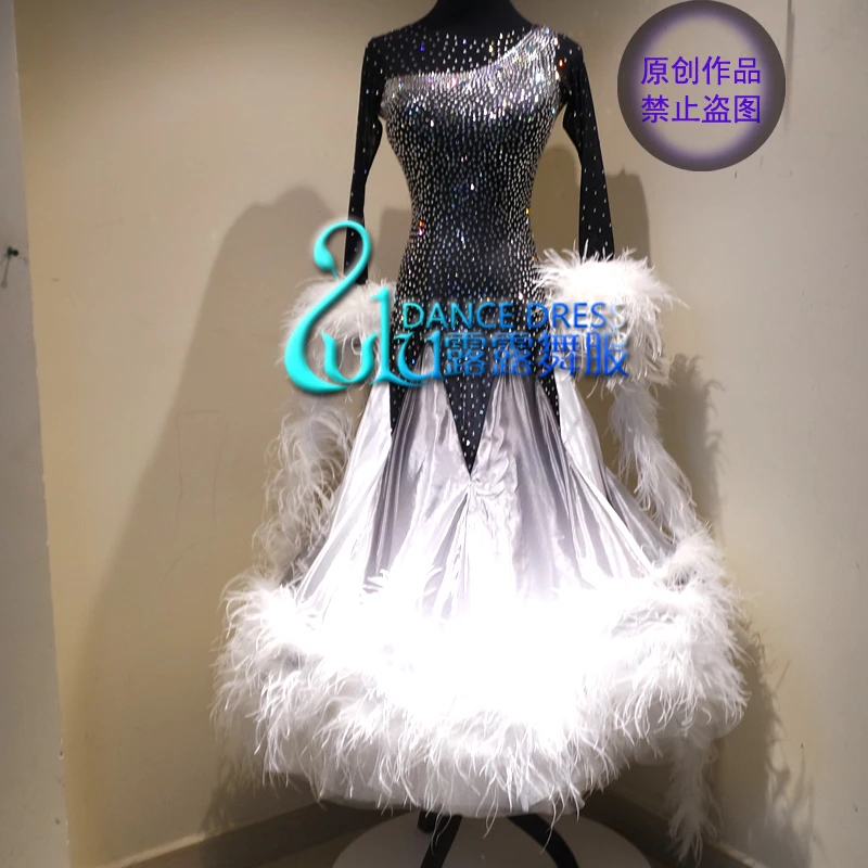 

Women swing tango waltz Smooth us 8 dance competition dress Gradation ballroom dance dress Long sleeves British fabrics dress