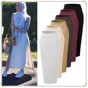 

Fashion Cotton Sheath Slim Bodycon Skirt Women Bottom Muslim Islamic Long Skirt Party Worship Clothing Dubai Arab Abaya Jilbab