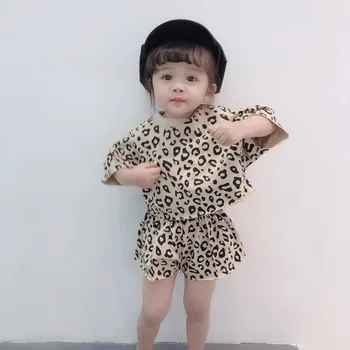 

Summer Baby Girls Short Sleeve Leopard Print T-shirt Tops+Shorts Suits Casual Outfits Sets