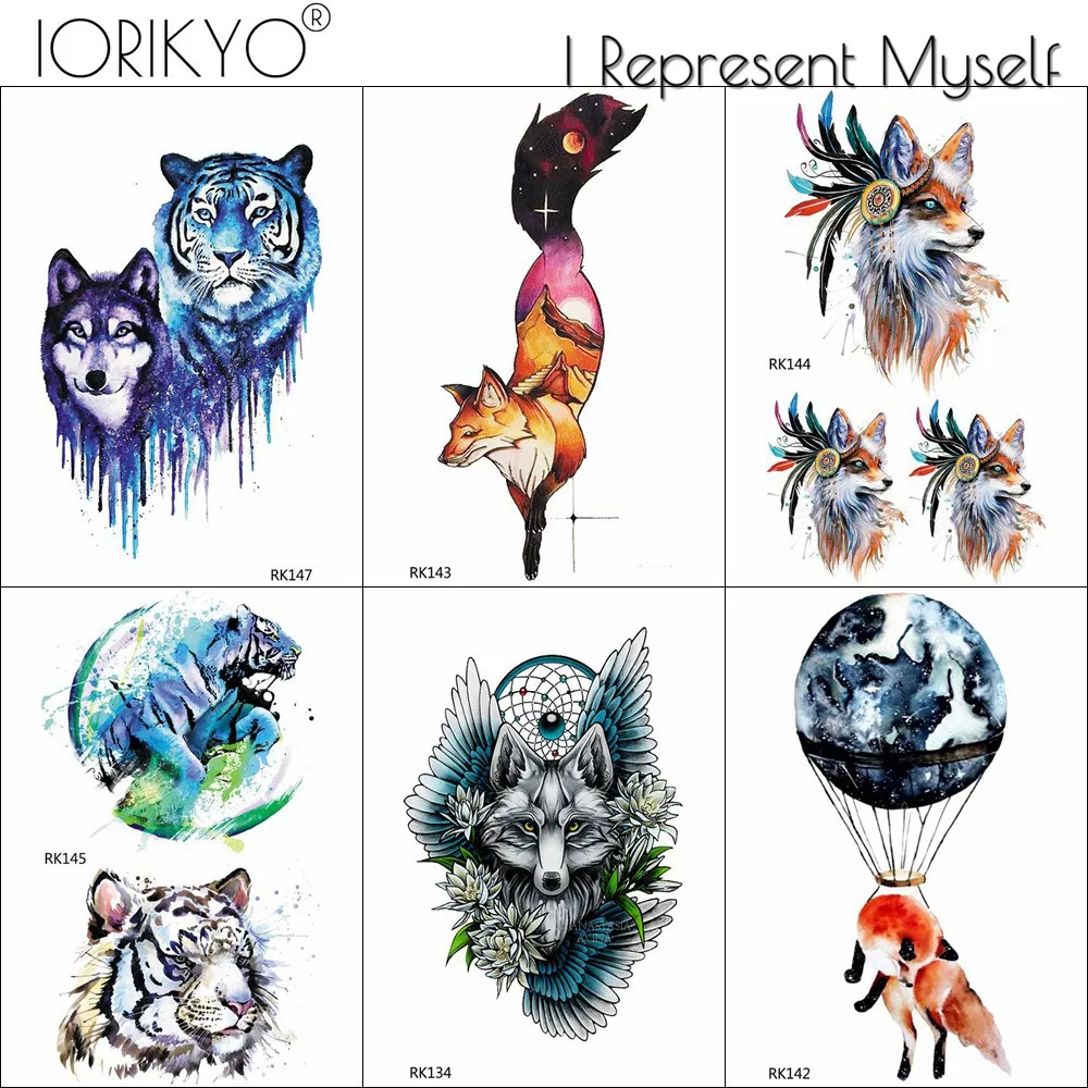 

Watercolor Tribal Fox Feather Temporary Tattoo Women Stickers Body Art Painting Water Transfer Tatoos Men Sexy Moon Tattoo Chest