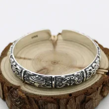 Винтаж Стиль Классическая S925 стерлингового серебра Lotus тиснением Для мужчин и Для женщин Ретро тайский серебряный элегантные открытые браслет